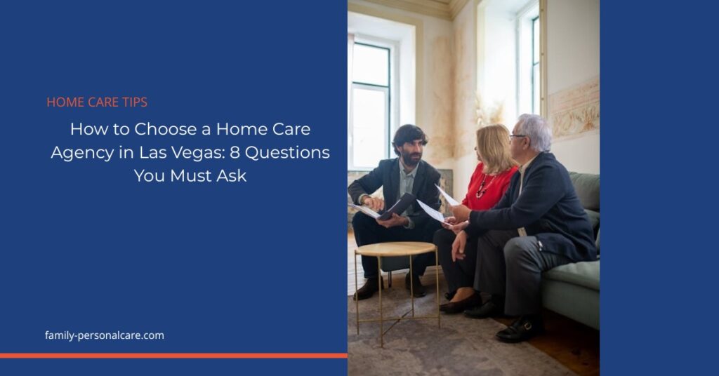 Senior couple consulting with an advisor about choosing a home care agency in Las Vegas